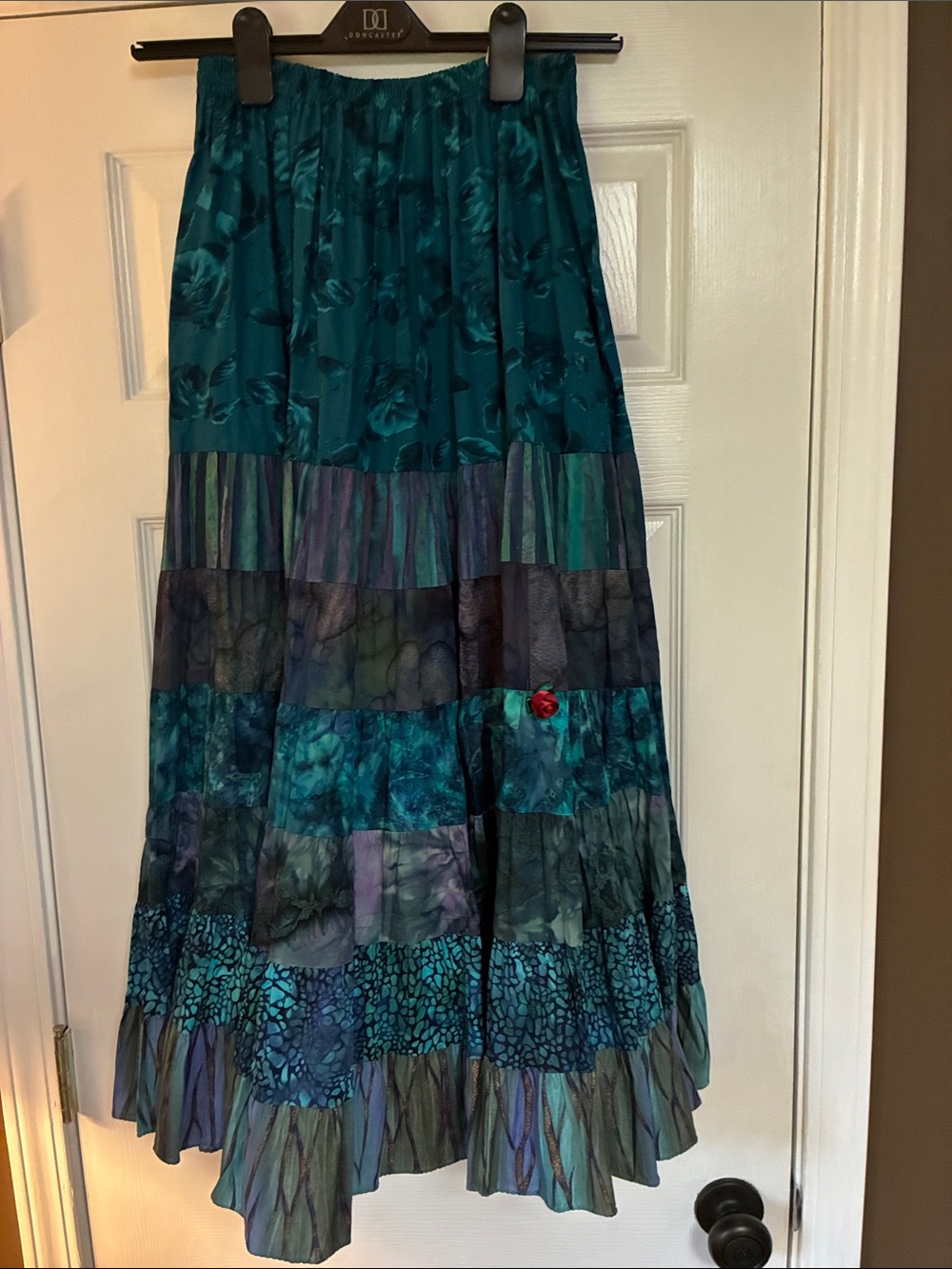 Anna Konya Vintage Teal Blue Patchwork Maxi Skirt OS